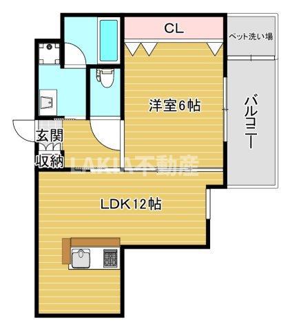 クローバー・プレミア昭和町(1LDK/6階)の間取り写真