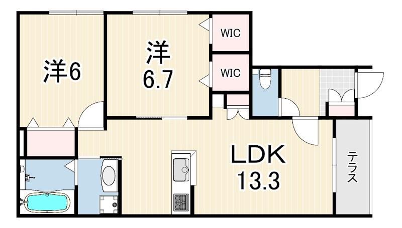 伊丹市平松6丁目へーベルメゾン(2LDK/1階)の間取り写真