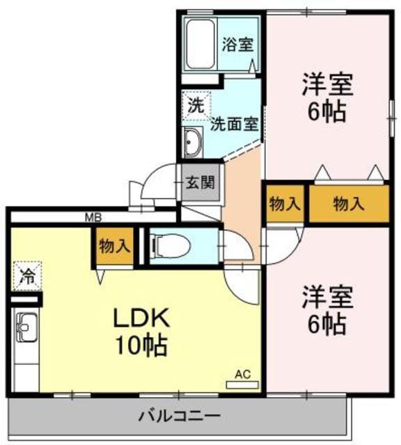 アルタ旭ヶ丘(2DK/2階)の間取り写真