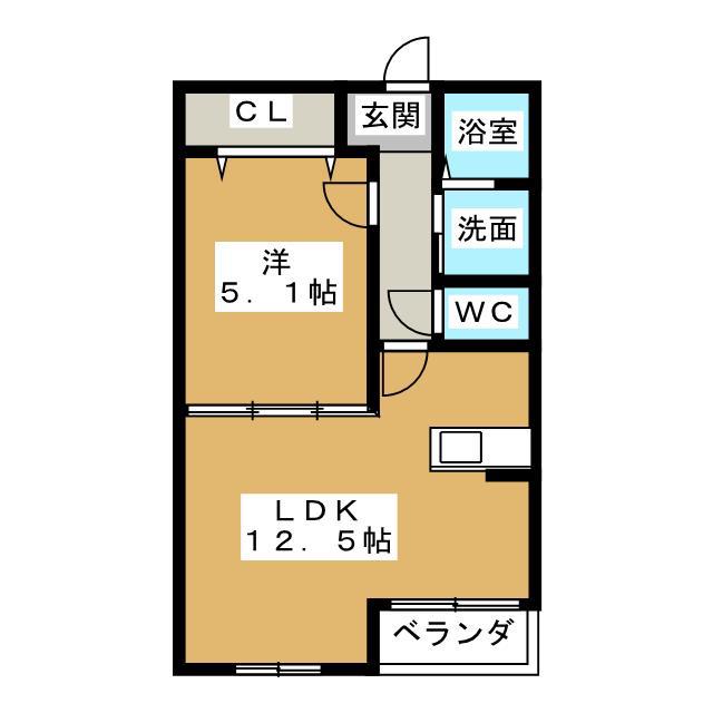 ハートフルマンションルーナ(1LDK/1階)の間取り写真