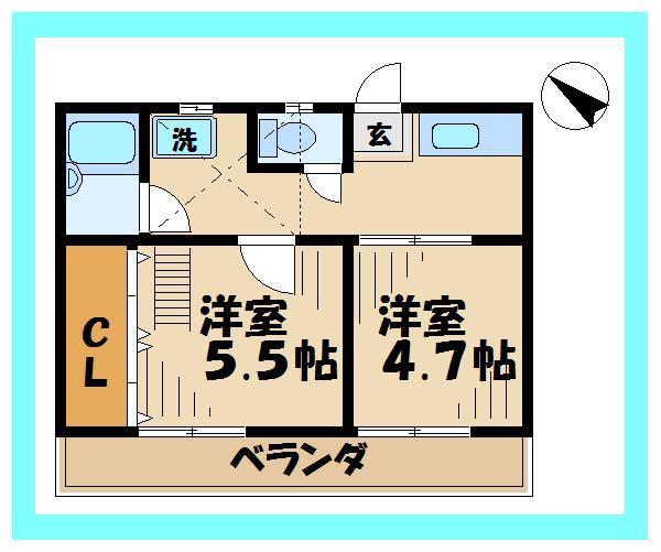 ペアハイム2(2K/1階)の間取り写真