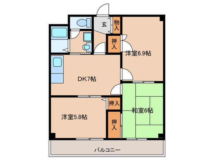 SELLEY´S金剛(3DK/3階)の間取り写真