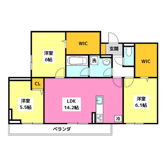 トリシア長丘(3LDK/3階)の間取り写真