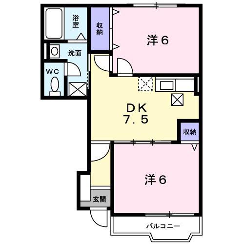 アルトイーガーC(2DK/1階)の間取り写真