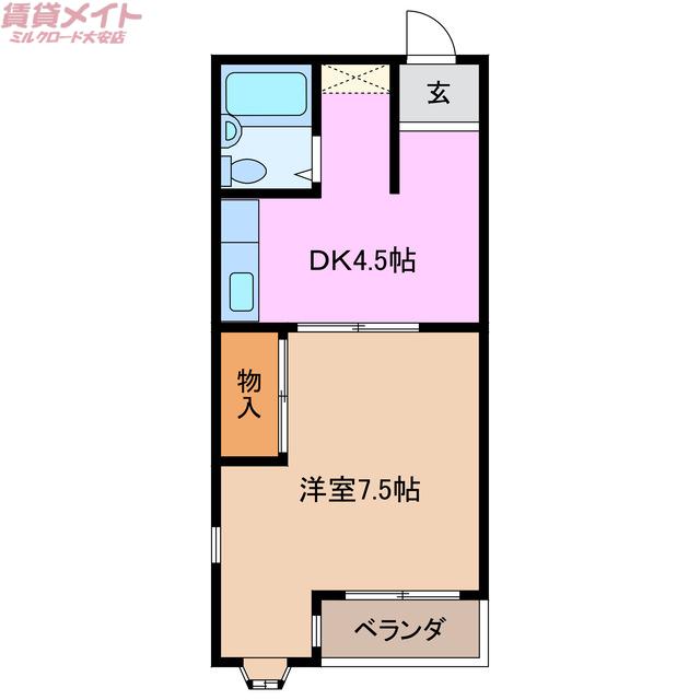 サンハイツアンドウ(1DK/2階)の間取り写真