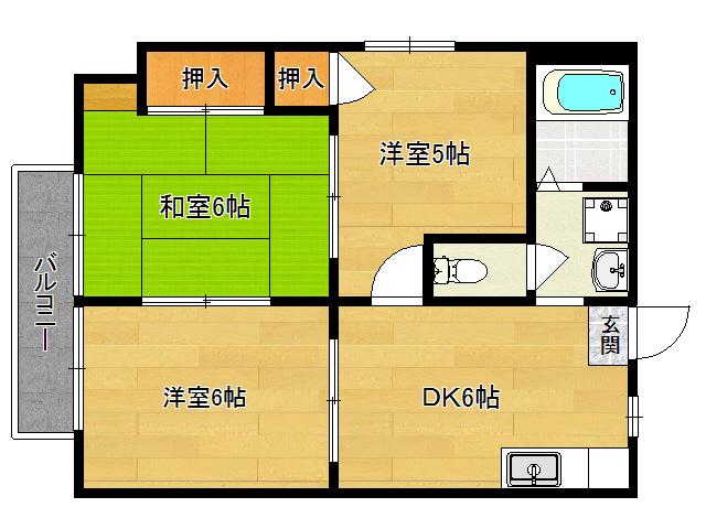 ヒカハイム宝ヶ池 B(3DK/1階)の間取り写真