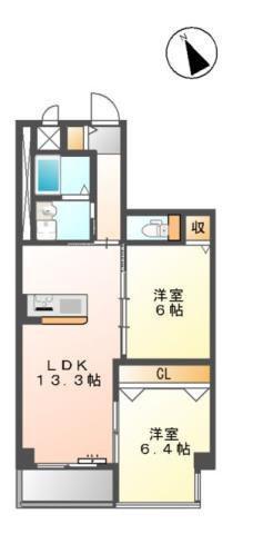 レスパス アグレアーブル(2LDK/2階)の間取り写真