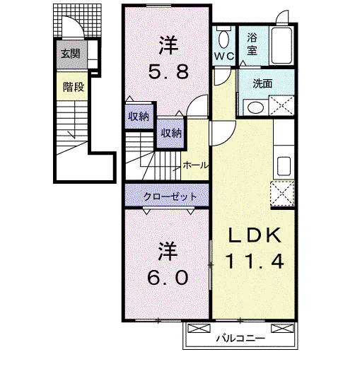 リバーサイド エアリーI(2LDK/2階)の間取り写真