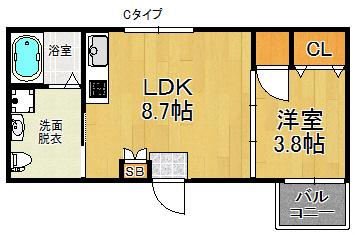 メゾン・オークルII(1LDK/1階)の間取り写真