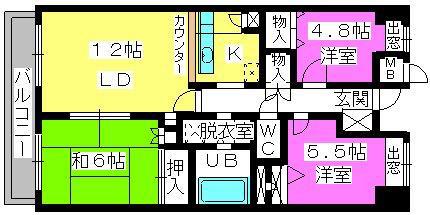 グランシャリオ高宮(3LDK/11階)の間取り写真