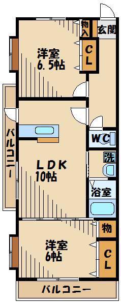 ヴィクトワール高幡不動(2LDK/2階)の間取り写真