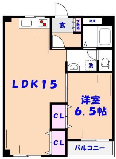 エスポアール海神NO.2(1LDK/3階)の間取り写真