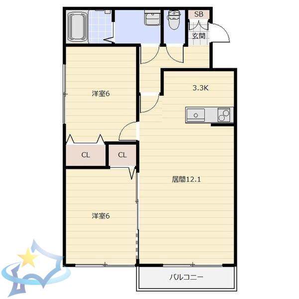 アビタ発寒I(2LDK/1階)の間取り写真