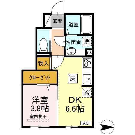 第一洗心コーポ(1DK/1階)の間取り写真