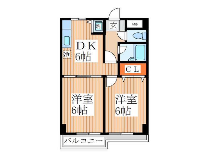 コーポフローラ(2DK/3階)の間取り写真