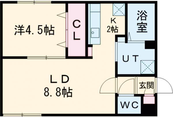 恵庭福住町3MS(1LDK/4階)の間取り写真