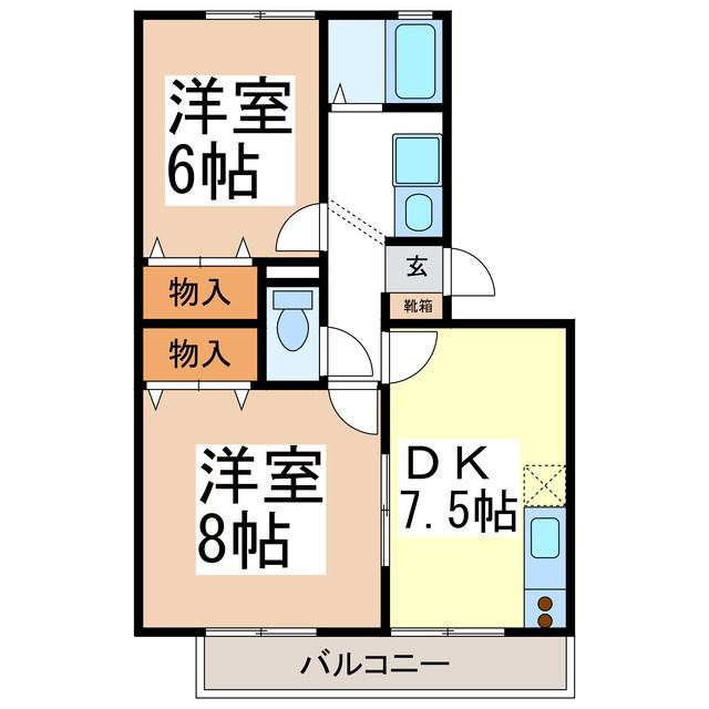 シャンボール新井A棟(2DK/3階)の間取り写真