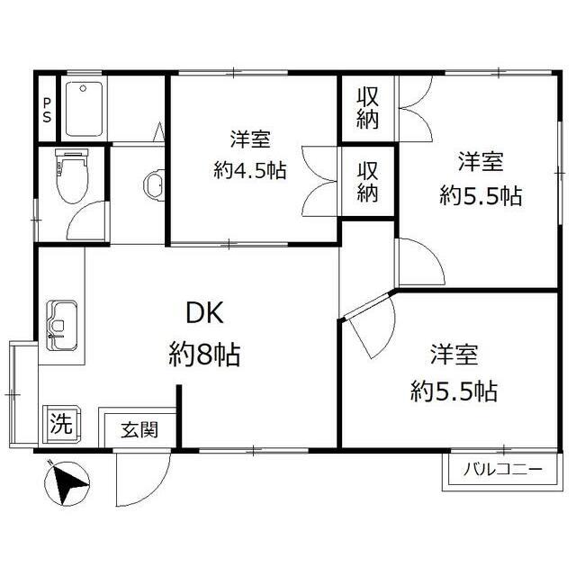 パークテラス(3DK/1階)の間取り写真