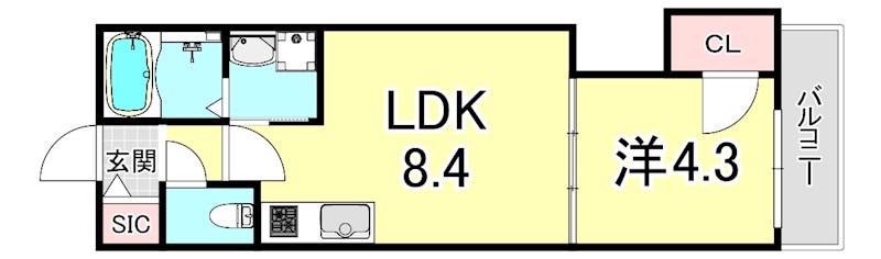 ブリリオ北野異人館通(1LDK/1階)の間取り写真