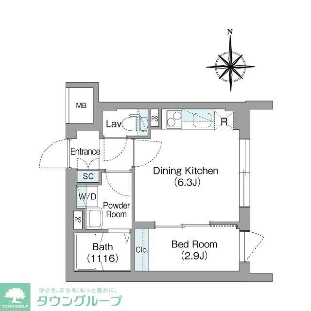 スタイリオフィット新丸子(1DK/1階)の間取り写真