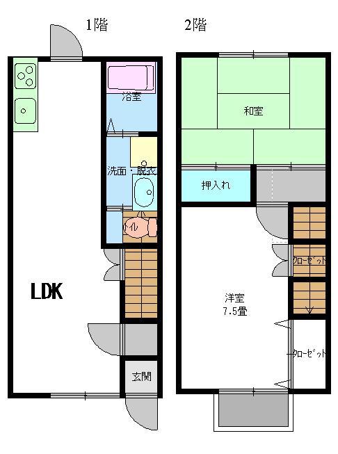 メゾンドノエルI(2LDK/1階)の間取り写真