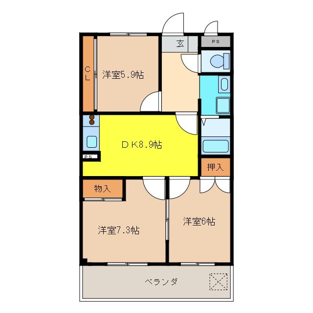サンシティー中ノ宮A(3DK/3階)の間取り写真