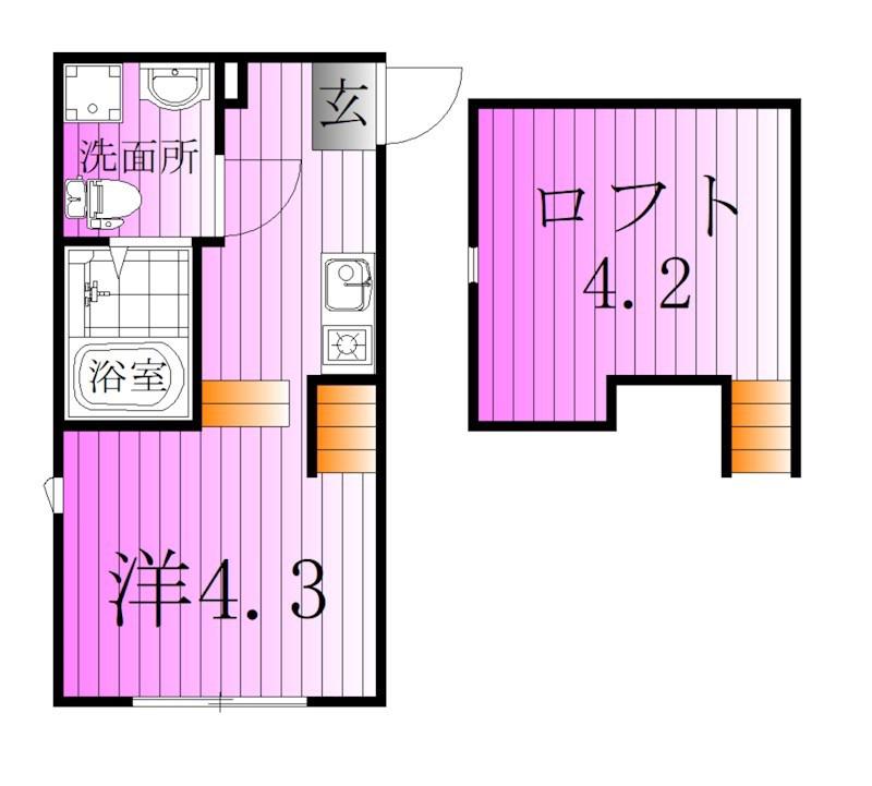 ヴィラ竹ノ塚(ワンルーム/2階)の間取り写真