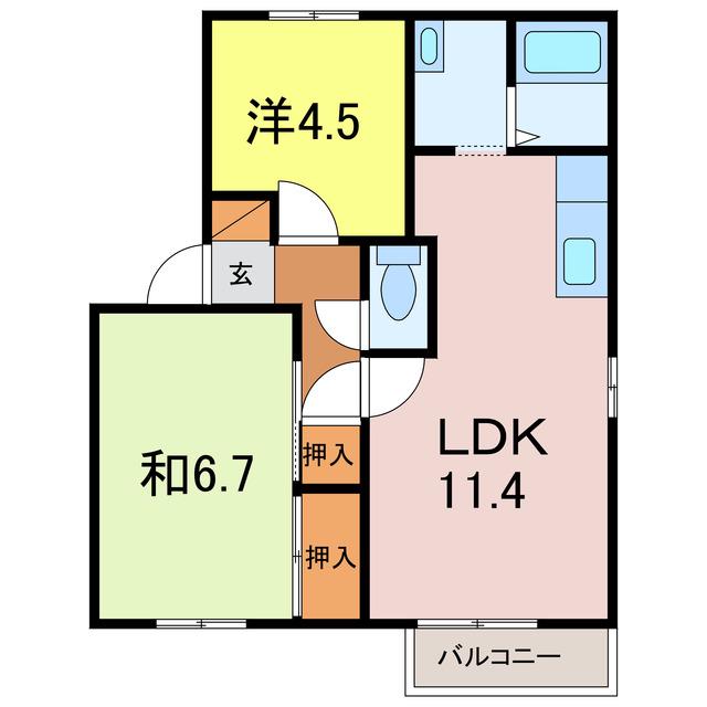 アペックス日進D(2LDK/2階)の間取り写真