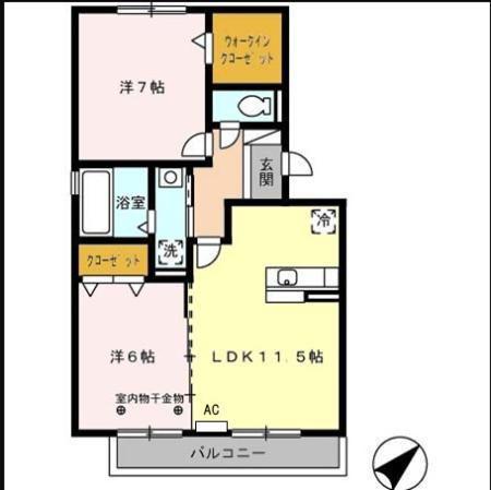 メルベーユMII(2LDK/1階)の間取り写真