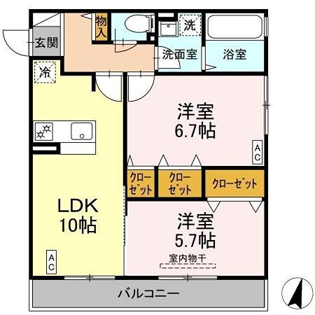ドルチェ伊勢町(2LDK/3階)の間取り写真