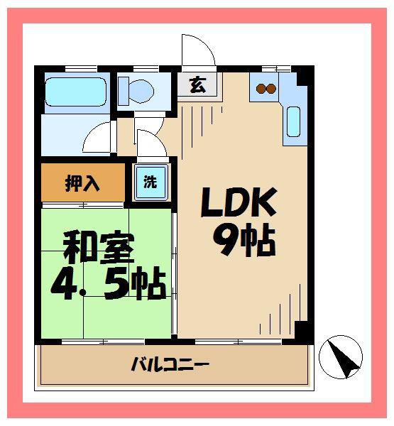 ハイツ矢野口(1LDK/2階)の間取り写真
