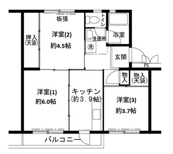ビレッジハウス志染12号棟(3K/2階)の間取り写真
