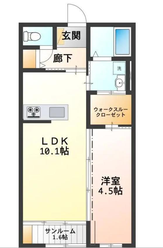 ウィズハイム西松本(1LDK/1階)の間取り写真