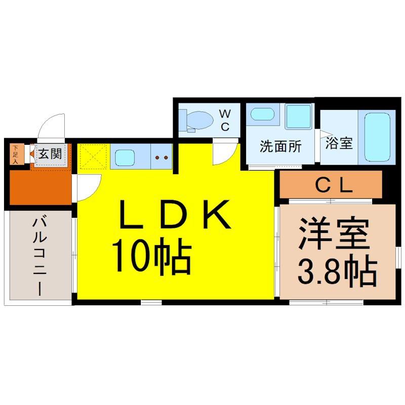 ハーモニーテラス自由ケ丘(1LDK/3階)の間取り写真