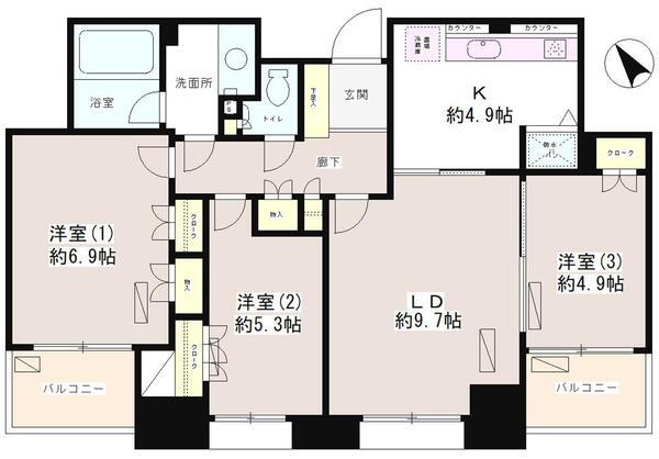 フルール田町(3LDK/11階)の間取り写真