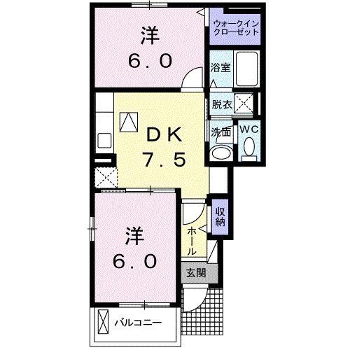グラース II(2DK/1階)の間取り写真