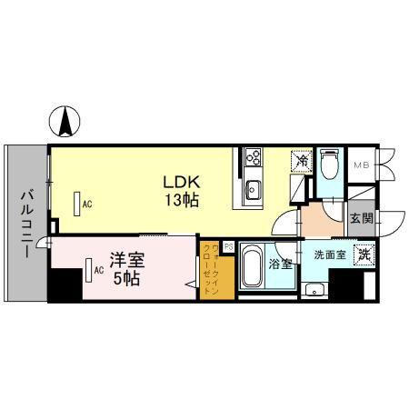 グラシア西大寺 住居(1LDK/3階)の間取り写真