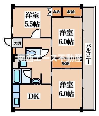 ビレッジハウス紀三井寺(3DK/2階)の間取り写真