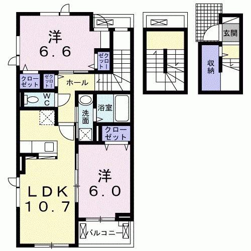モナコI(2LDK/3階)の間取り写真