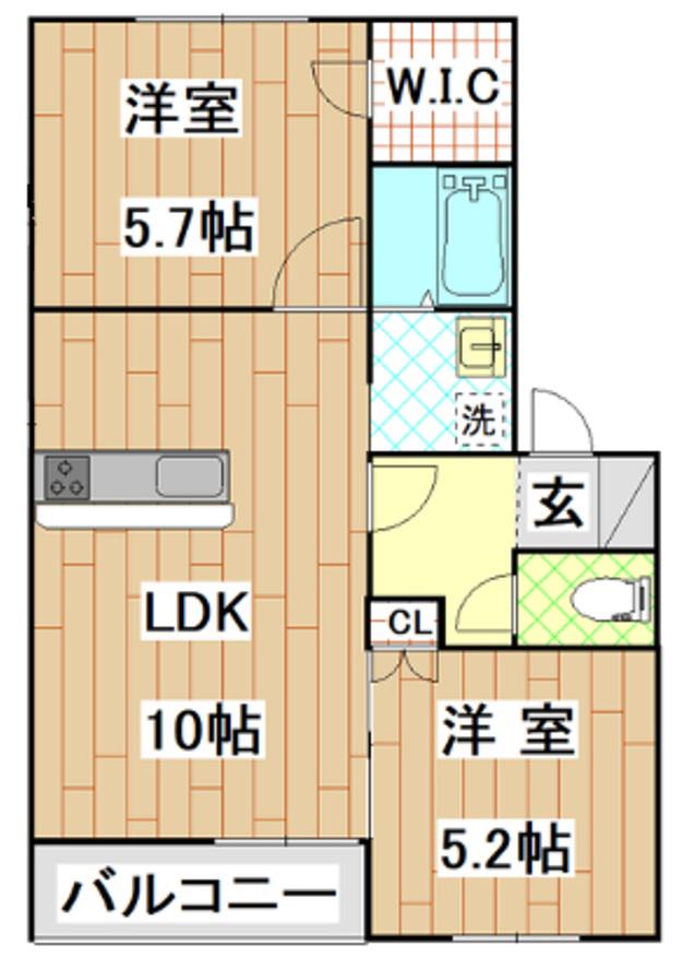 トウナイ C棟(2LDK/2階)の間取り写真