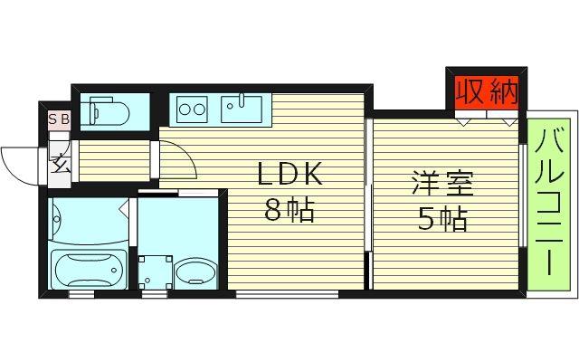 クリエオーレ茨田大宮2(1LDK/2階)の間取り写真