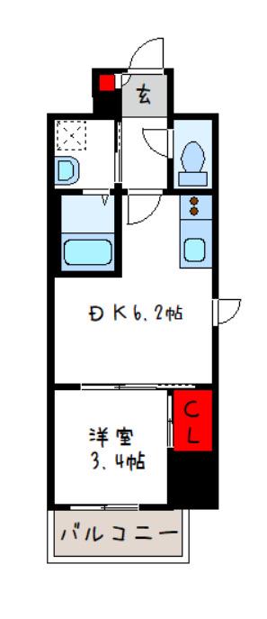 エセリアル喜連瓜破(1DK/6階)の間取り写真