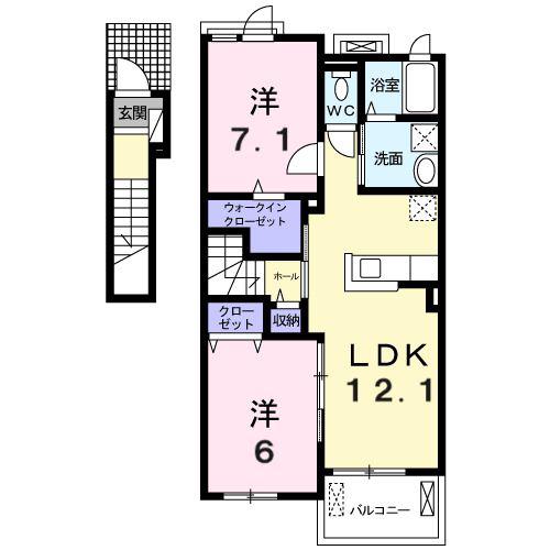 ピアチェーレ B棟(2LDK/2階)の間取り写真