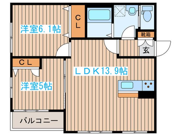 VIA SOLE(2LDK/2階)の間取り写真