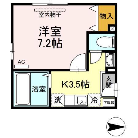 ルグランウィルA・B(1K/2階)の間取り写真