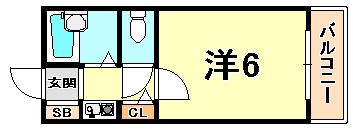 グレーシィ六甲(1K/3階)の間取り写真
