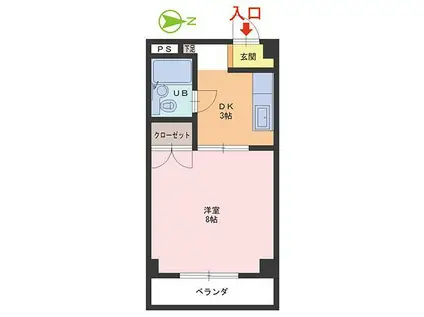 文6ホームズ(1DK/3階)の間取り写真