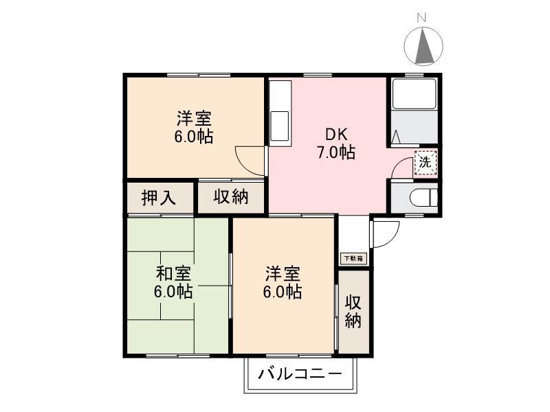 サラン花の宮(3DK/2階)の間取り写真