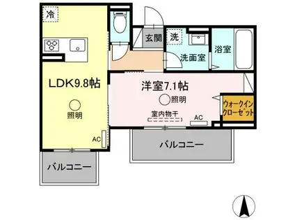 ルピナスシーサイド B棟(1LDK/2階)の間取り写真