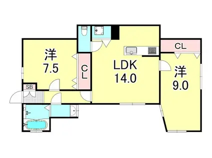 須磨寺貸部屋(2LDK/1階)の間取り写真